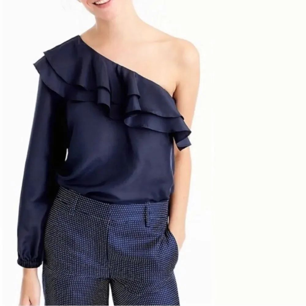 J.Crew One Shoulder Ruffle Blouse Sz 8 Gently Loved
